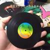 6-piece set retro black rubber record coasters tea cup mats beverage round insulation non-slip anti-mold silicone tape player holder washable