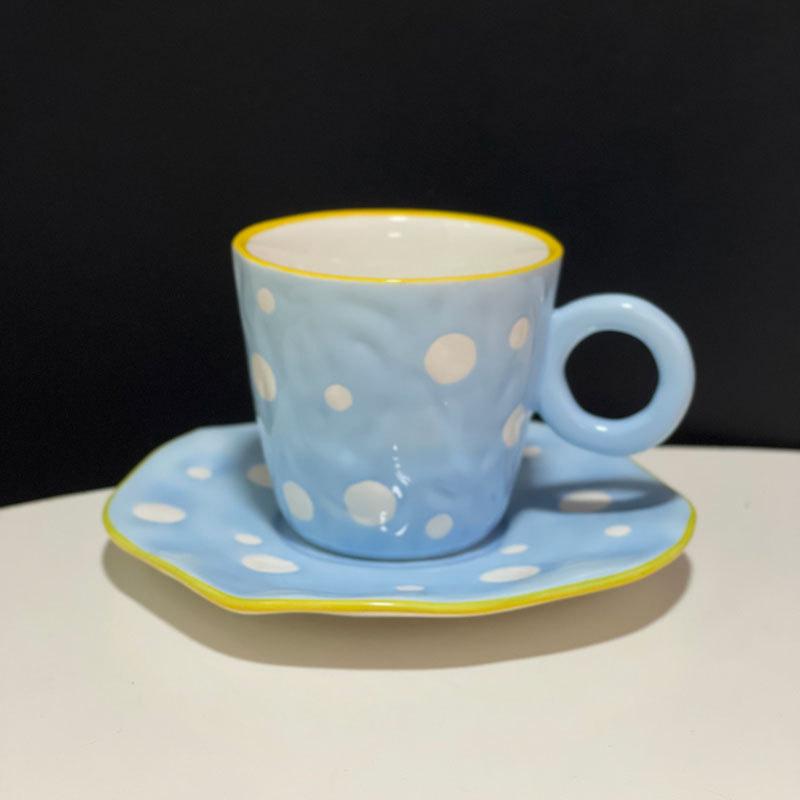 Small Fresh Hand-Painted Bubble Coffee Cup And Saucer, Underglaze Colored Ceramic Afternoon Tea Cup And Saucer Set, Exquisite Souvenir