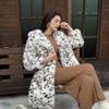 Fur jacket women's imitation fox fur coat bobcat leopard print suit collar medium and long European and American large size winter warmth