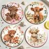 Heat Resistant Cork Cup Mats Highland Cow Coasters, Cute Floral Farmhouse Drink with Vintage Flower Print Holders Non-Slip Base, Table Protector