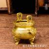 Exquisitely crafted brass , three-legged incense burner worship, small size for home use, golden and jad