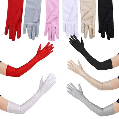 1Pair Women's Evening Party Formal Gloves Solid Color Satin Long Finger Mittens For Wedding Events Vintage New Hot Sale