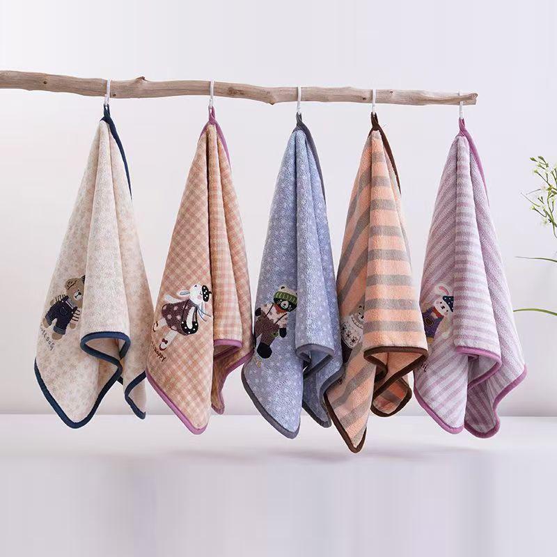 Animal Paradise Embroidered Coral Fleece Bath Towel Set - Absorbent, Quick-Drying, Lint-Free