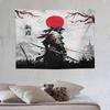Samurai Tapestry Asia Ink Traditional Culture Japan Red Sun Plum Blossom Bushido Spirit Aesthetic Tapestries for Bedroom Dorm