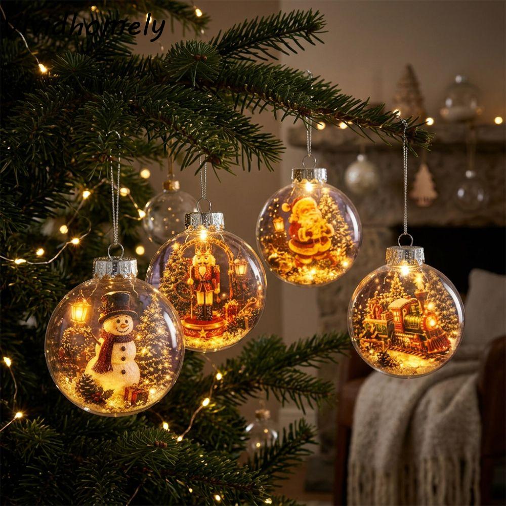 Transparent Lighted Christmas Ball Ornament Acrylic Plastic Clear Christmas Bauble Ornament Exquisite LED Lighted