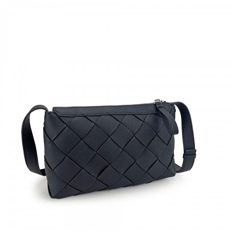 Womens Genuine Leather Woven Mini Square Crossbody Bag With Zip Soft Medium Size Daily Casual Use