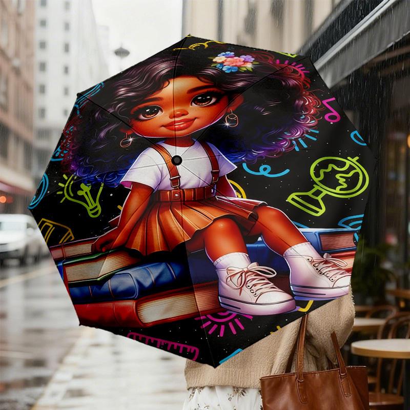 1pc Books Flowers Pattern Umbrella Design Automatic Opening and Closing Umbrella, High-quality Travel Umbrella, c1128240