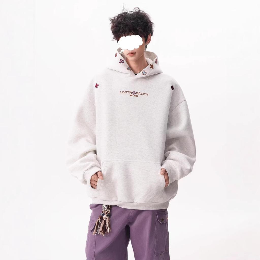 Men's Embroidered Ethnic-Style Hooded Sweatshirt - Casual, Loose-Fit, Versatile Autumn/Winter Outerwear for Couples
