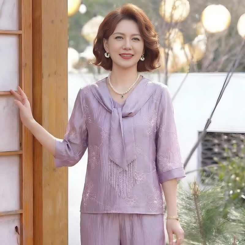 Elegant Chiffon Two-Piece Set for Middle-Aged Women