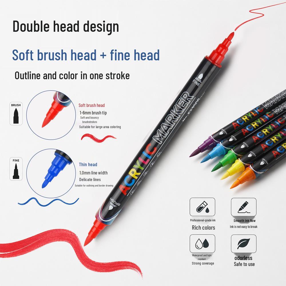 Student Art Double-Ended Acrylic Markers Set - Soft & Hard Tips, Professional Quality