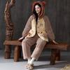 Winter three-layer padded coral fleece pajamas women's winter thickened hooded warm flannel cartoon loungewear women's