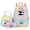 3-delige Tie Dye Panda Rugzak Set Kawaii Rugzak voor Naar School met Lunchtasje Etui, Reizen Dagrugzak voor Kinderen Meisjes