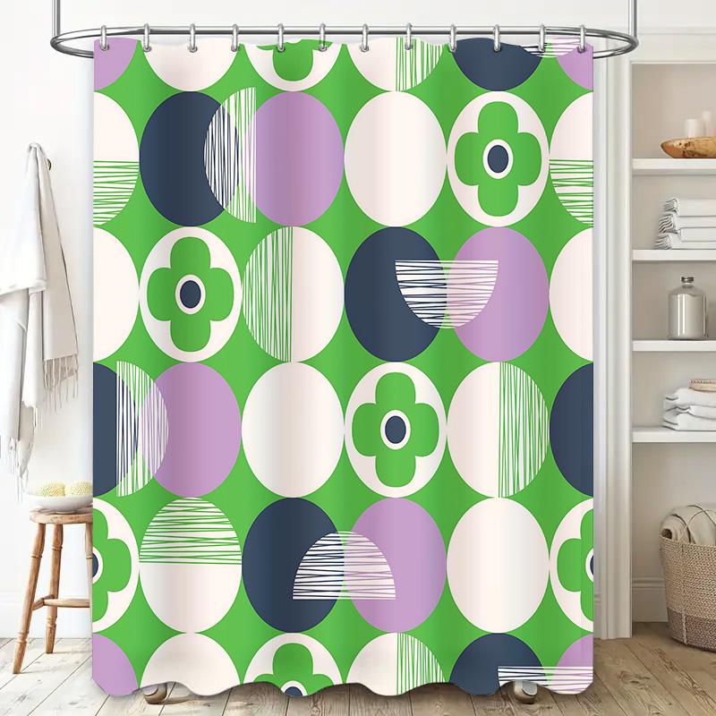 Colorful Retro Geometric Pattern Waterproof Shower Curtain Bathroom Decor With Hooks Modern Design For Bathtub Elevate Space