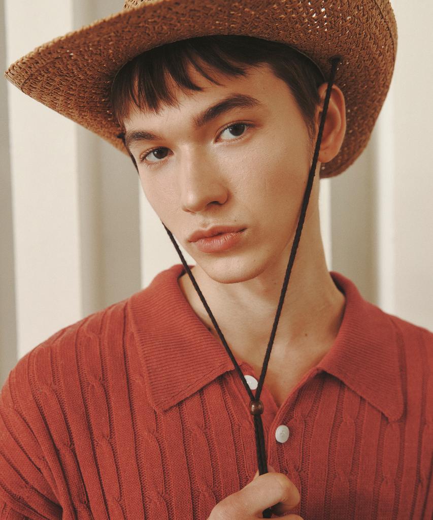 KNITTED Linen Cable Collar Half Knit Orange