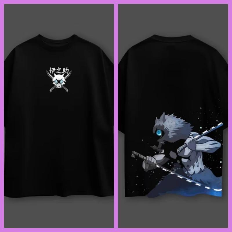 

Demon Slayer Anime inosuke Oversized Black Tshirt Men and Women Breathable High Quality Y2K Short Sleeve Summer Tshirt S