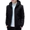Men Cotton Coat Hooded Long Sleeve Solid Color Zipper Placket Quilted Jacket Elastic Hem