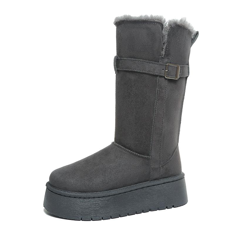 Mid-tube Cotton Boots  Winter New Belt Buckle Platform Plush Thickened Non-slip Snow Boots