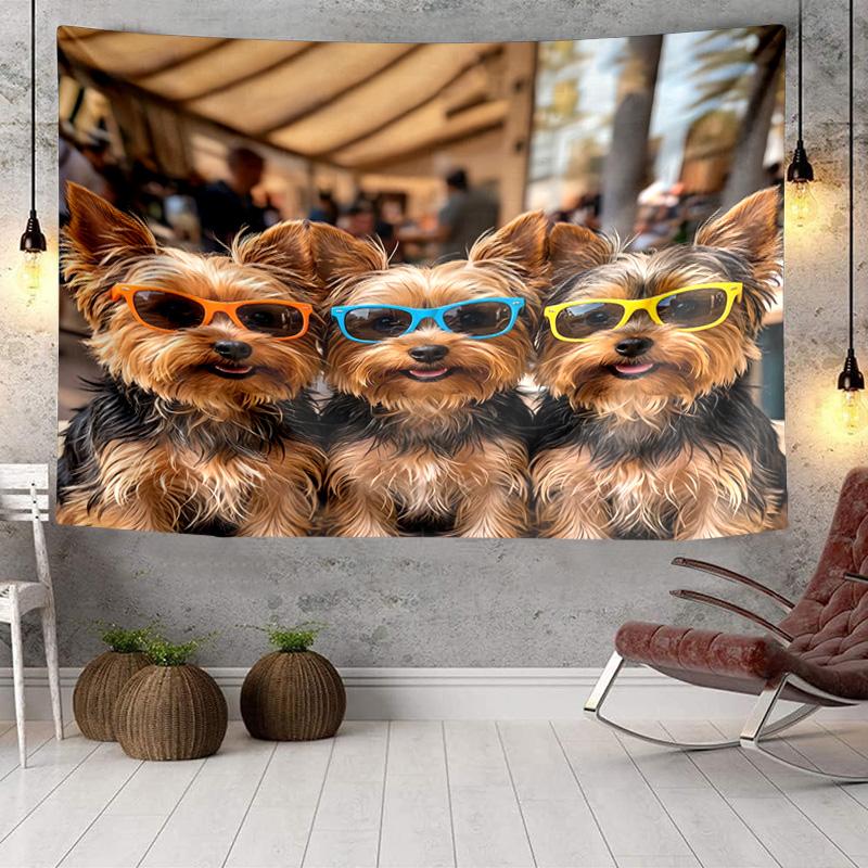 Cherry Blossom Yorkie Tapestry Room Decoration Wall Hanging for Living Room Bedroom, dormitory, Birthday and Christmas gifts