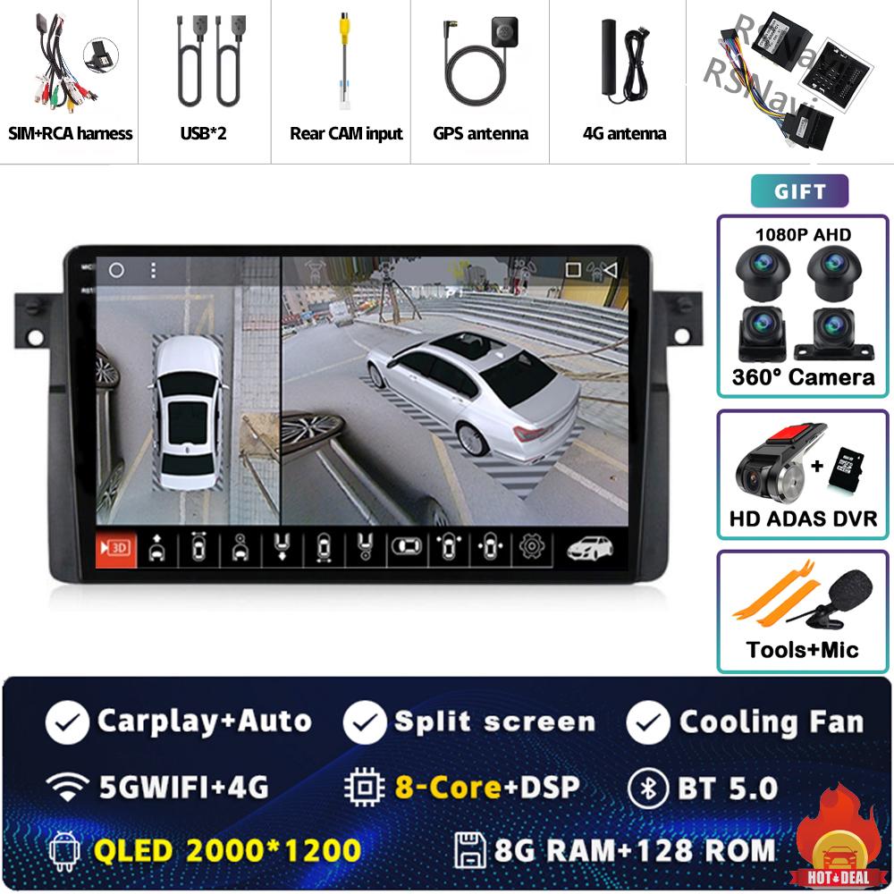 Android 14 Carplay Auto Car Radio  for BMW E46 M3 1998-2006 Multimedia Video Player Navigation GPS 2Din Stereo Head Unit DSP 4G