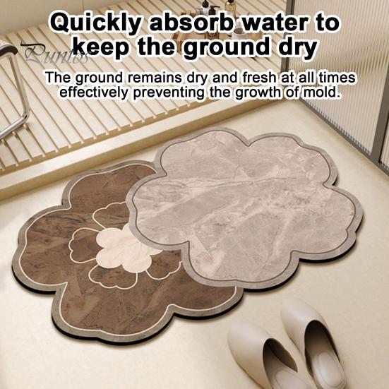 Quick Dry Shower Mat Double Flower Bath Mat, Super Absorbent Diatomaceous Earth Rug, Non-Slip Floral Washable Drying for Bathroom Floor Home Entrance
