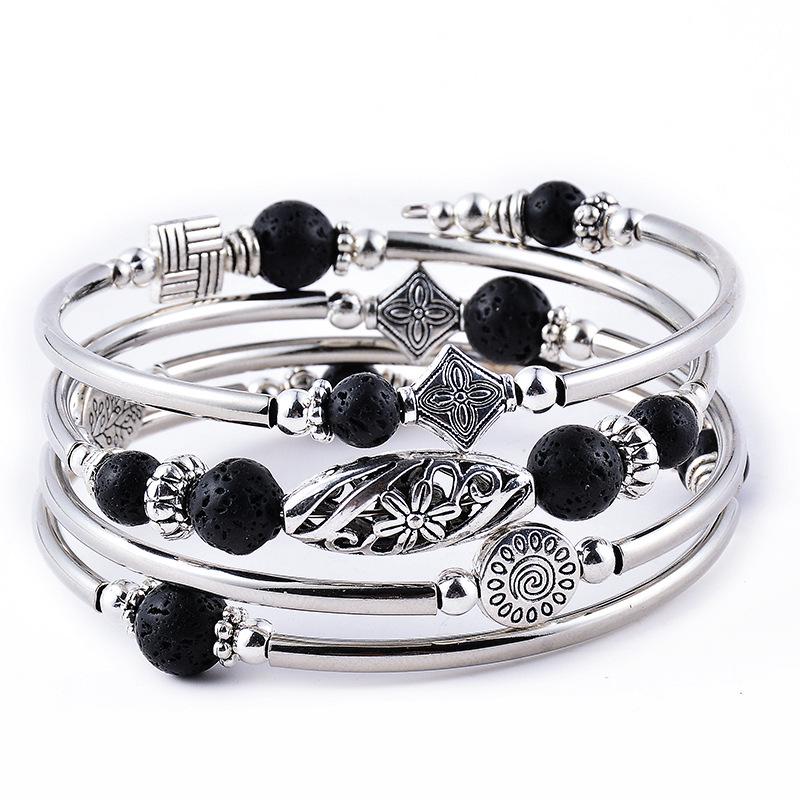Bohemian Emperor Stone Multi-layer Wrap Bracelet – Women's Natural Stone Beaded Bangle