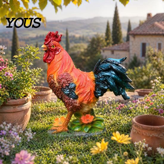 Farmhouse Garden Decoration Chicken Figurine, Lifelike Resin Hen Rooster Statue, Standing Crack-resistant Outdoor Statue Farm Animal Sculpture
