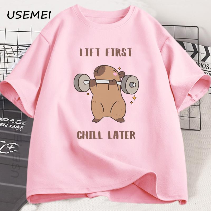 Capybara Gym T-Shirt Men Women Sports Weightlifting Tee Workout Fitness T Shirt Top Unisex Softstyle Loose Cotton Tshirt Clothes