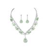 Luxury Rhinestone Teardrop Pendant Necklace & Earring Set In Apple Green for Bridal Wear