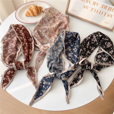 Fashion Retro Headscarf Cotton Hair Scarf Thin Neck Scarves Women Ribbon Headband Floral Print Bandana Head Scarf Autumn