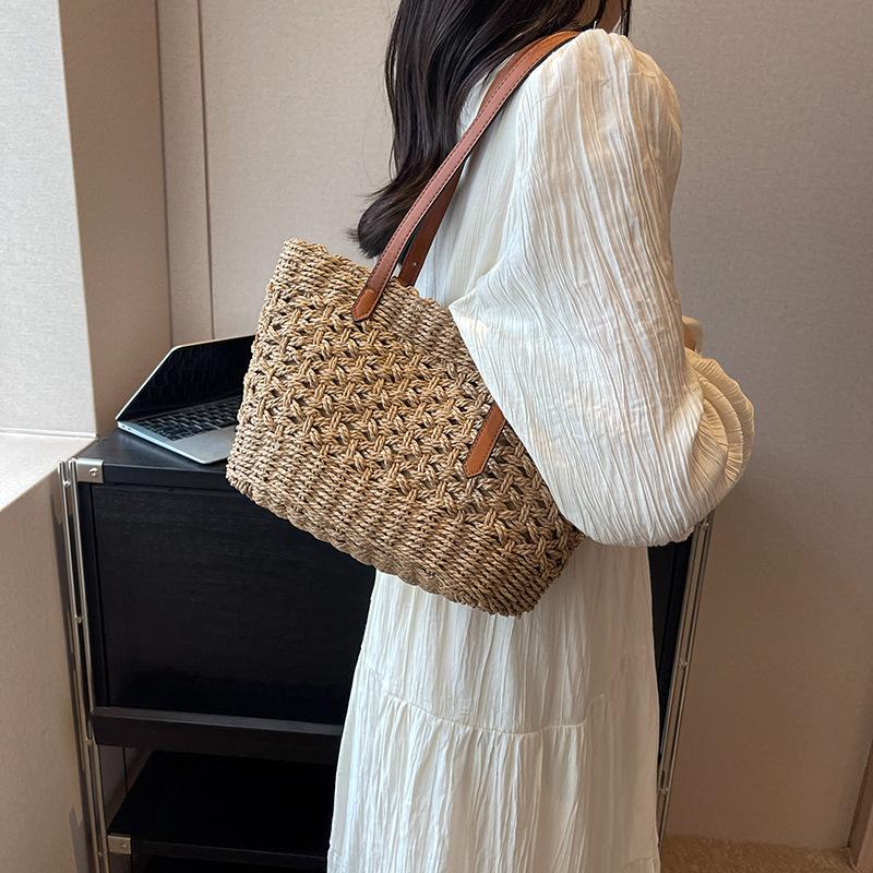 Borsa pastorale di grande capacità Borsa tote intrecciata semplice di tendenza da donna Borsa a tracolla piccola e fresca Borsa da braccio alla moda