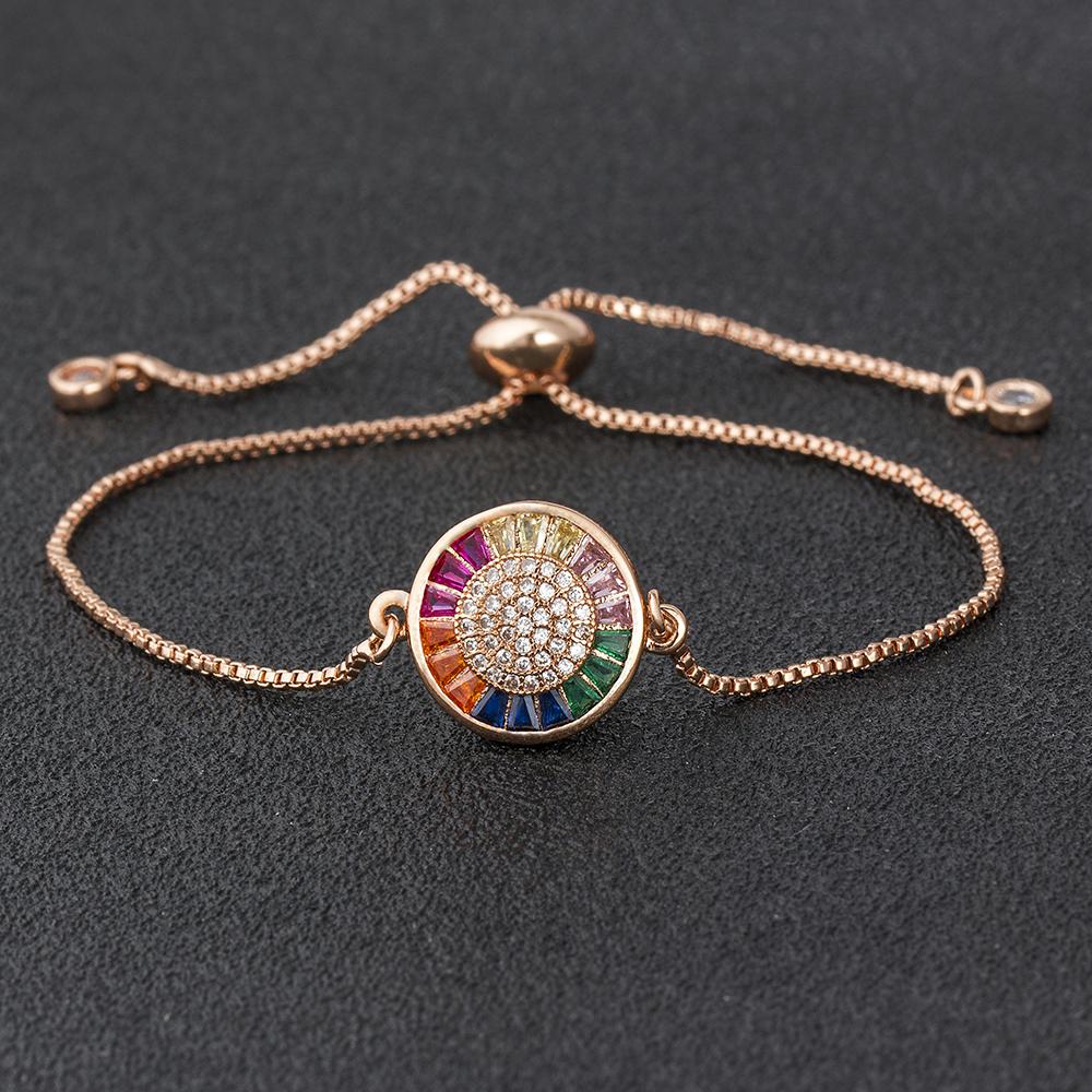 AIBEF Hot Sale Lovely Heart Rainbow Adjustable Bracelet Bangle Cubic Zircon Chain Bracelet Women Jewelry Birthday Gifts
