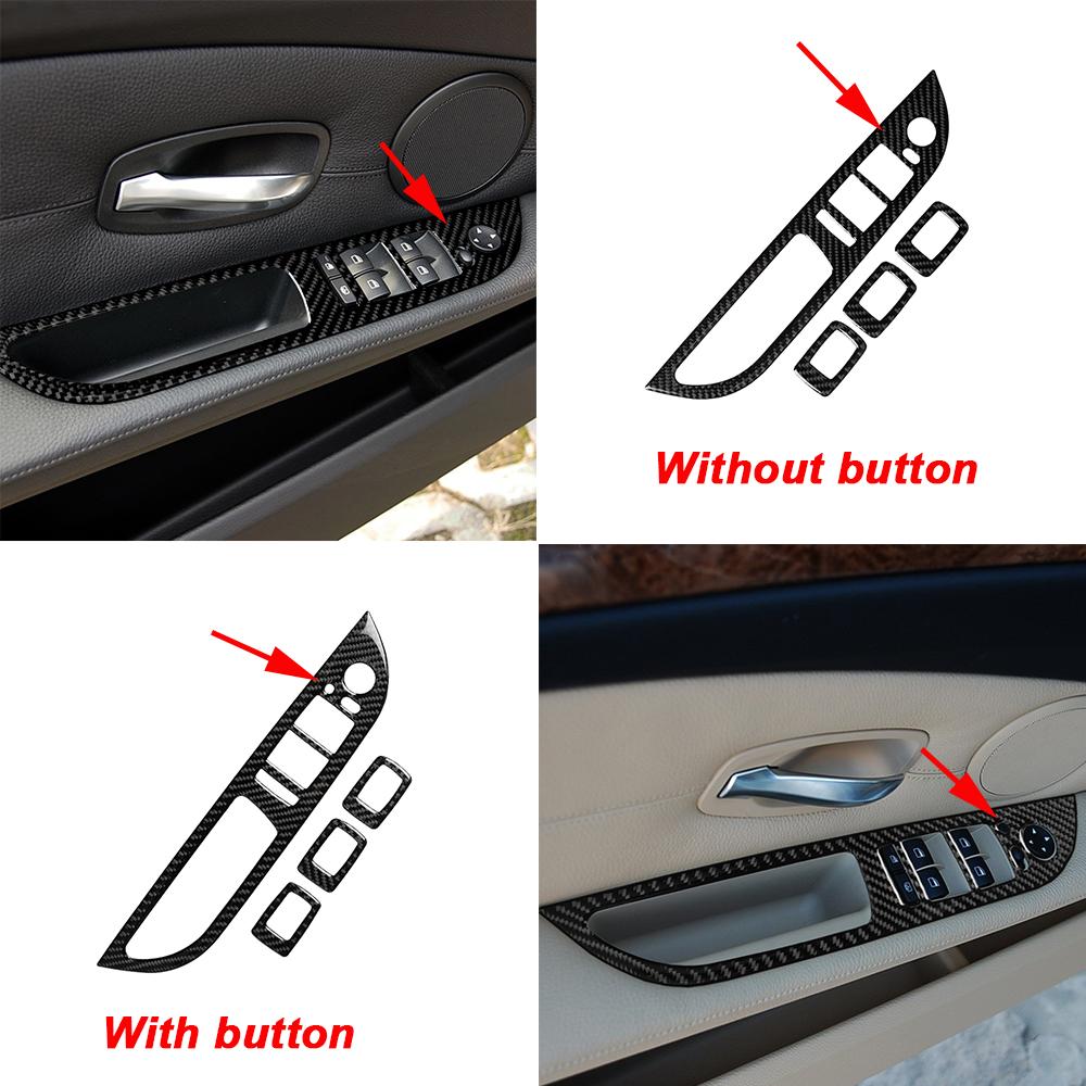 4PCS Carbon Fiber Car Window Lifter Switch Control Panel Frame Decorative Stickers For BMW E60 5 Series 2005-10 Cars Accessories