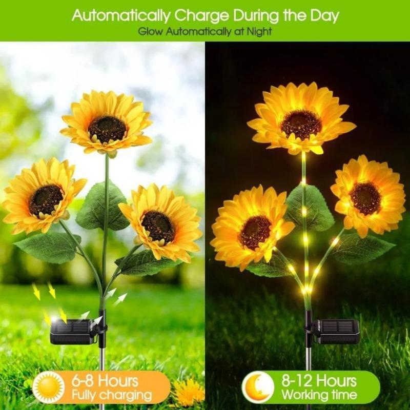 1/3 Head Solar Simulation Sunflower Light Waterproof LED Lawn Light Outdoor Garden Night Lights For Home Decor Landscape Lamp