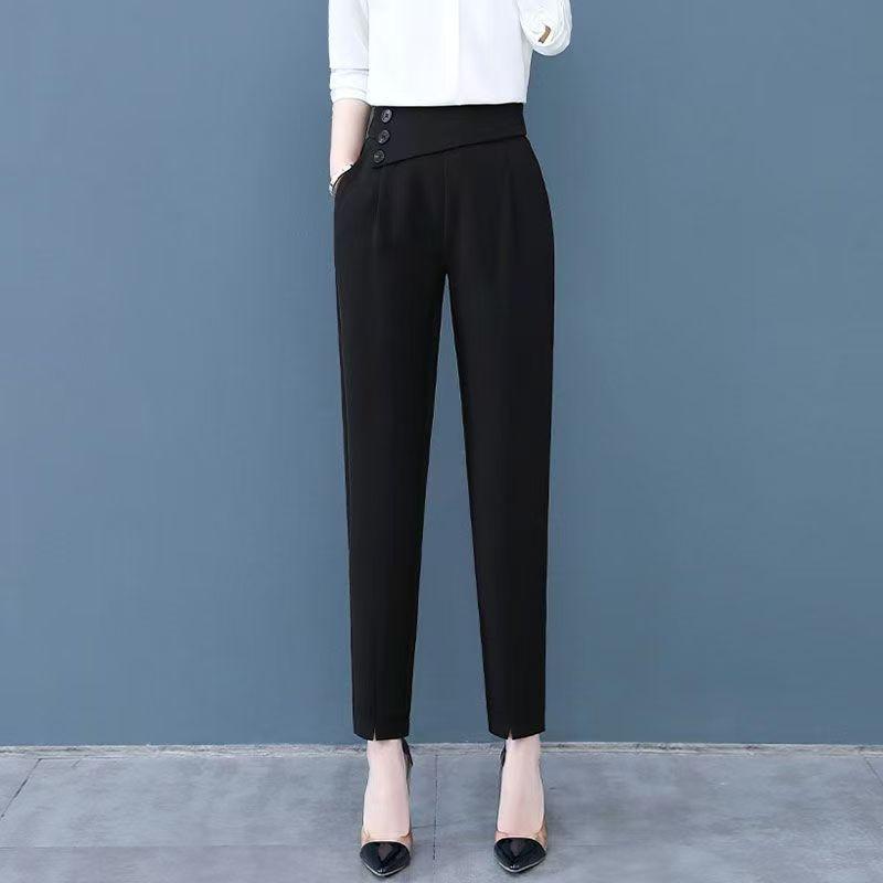 High-Waisted Black Slim-Fit Harem Pants for Women - Spring/Summer Formal Tapered Style 6XL