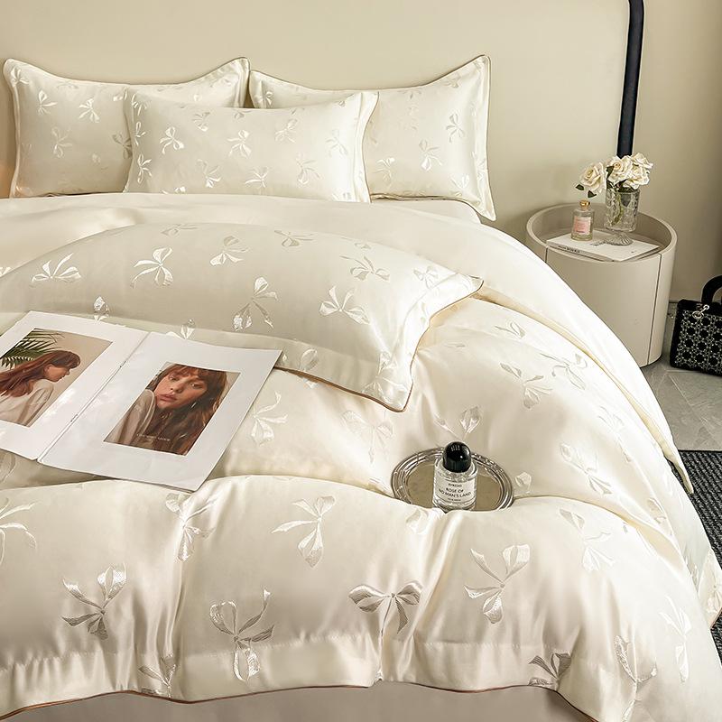 Seidiges Tencel Jacquard Bettbezug-Set - Luxuriöse Sommerbettwäsche mit Schleifendesign
