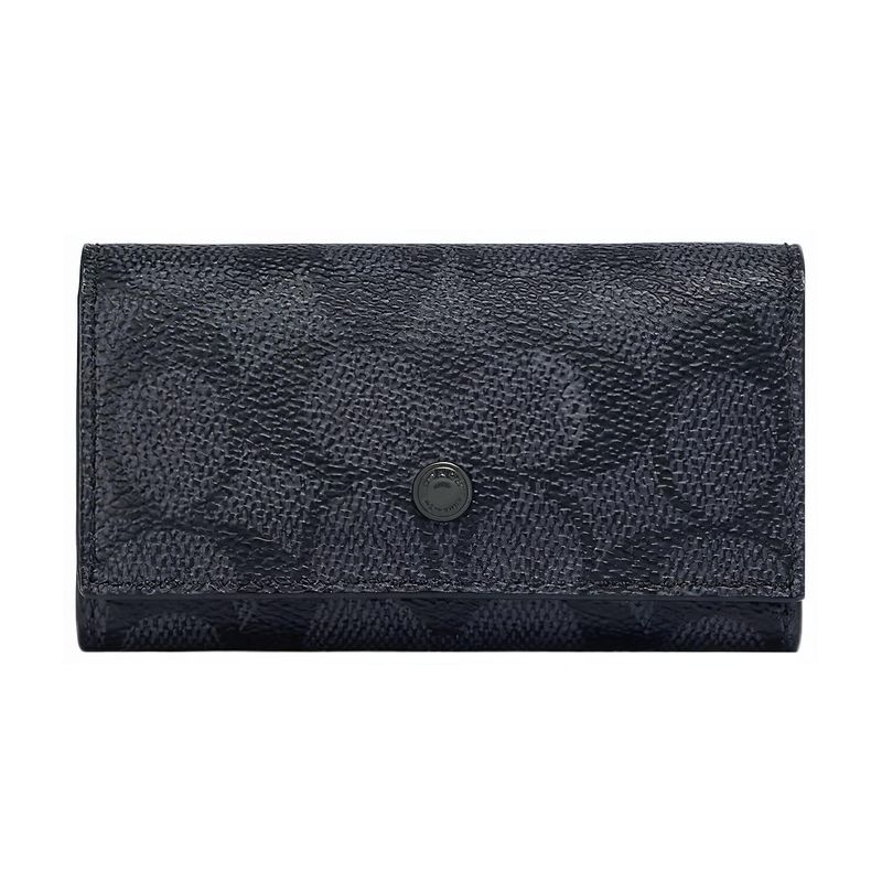 Coach Key Case 6 Classic Monogram Snap Coated Canvas With Leather Key Holder Women Accessories Black 69097-CHR