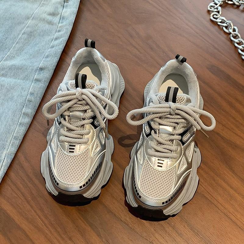Dad shoes women's velvet black shoes new spring and autumn versatile muffin thick sole heightening casual sports shoes