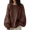 Women's Fashion Casual Loose Pullover Solid Color Round Neck Long Sleeve Knit Sweater