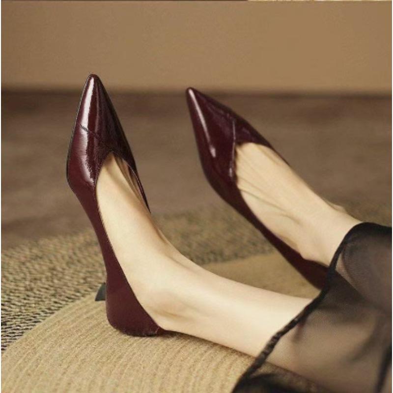 Women's Sheepskin Pointed Toe Slip-on Pumps Elegant Ladies 5cm Thin High Heel Daily Slim Dress Heeled Shoes for Woman