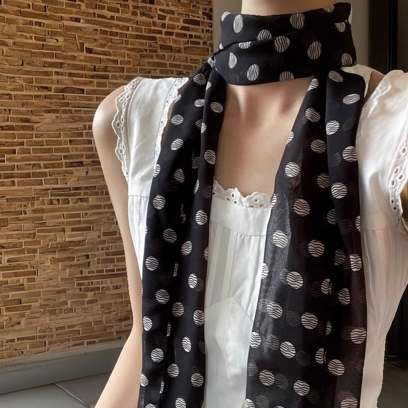 2025 New Wave Point Silk Scarf Women's Spring/Summer Versatile Printed Series Neck Tie Hair High End Drift Belt