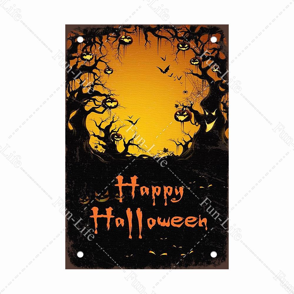 Black Cat Happy Halloween Vintage Metal Signs Halloween Party Poster Pumpkin Metal Tin Plaque Bar Pub Cafe Wall Home Decor