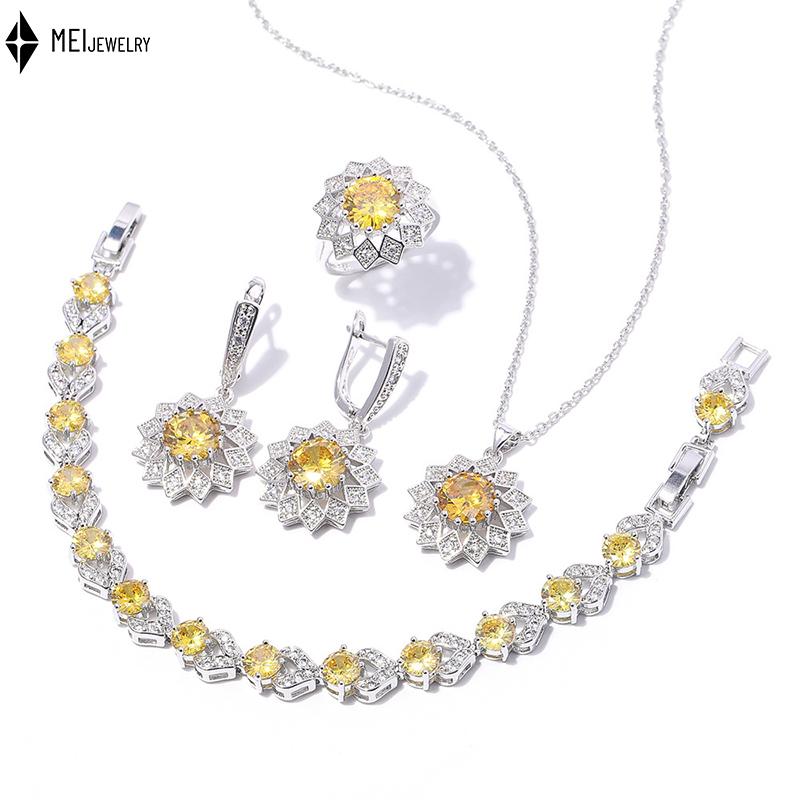 Culori Multiple Rotund Cupru Incrustat Zirconiu Cubic Placat Platină Colier Cercei Inele Brățări Set Bijuterii