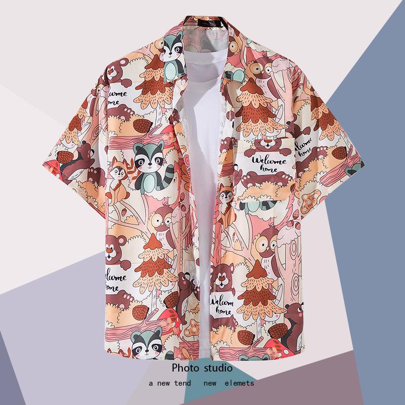 Summer Beach Floral Men'S And Women'S Thin Shirts Trendy Hawaiian Port Style Loose Tie-Dye Short-Sleeved Couple Shirts