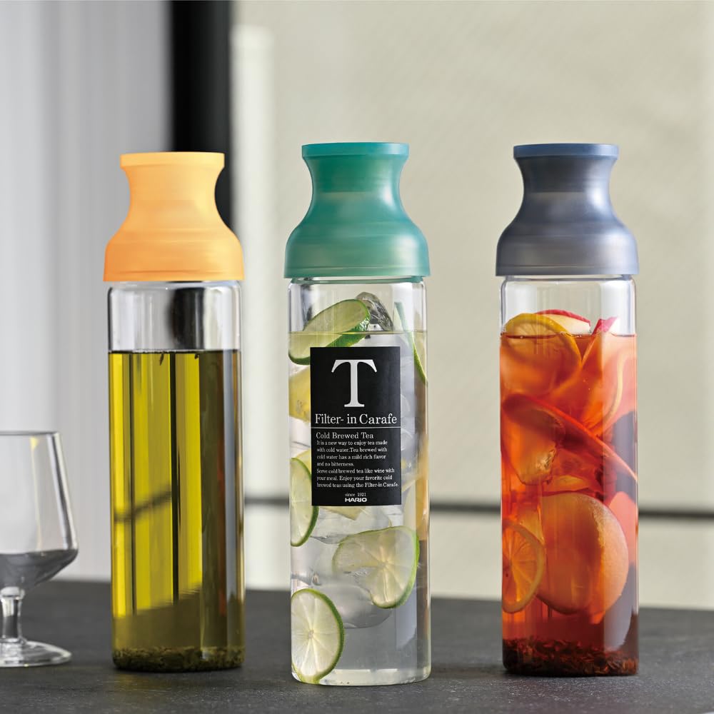 Hario Filter-in-Bottle Carafe, Heat-Resistant Glass, 1000ml Capacity, Gray, for Cold Brew Tea, Made In Japan, FIR-100-TGR