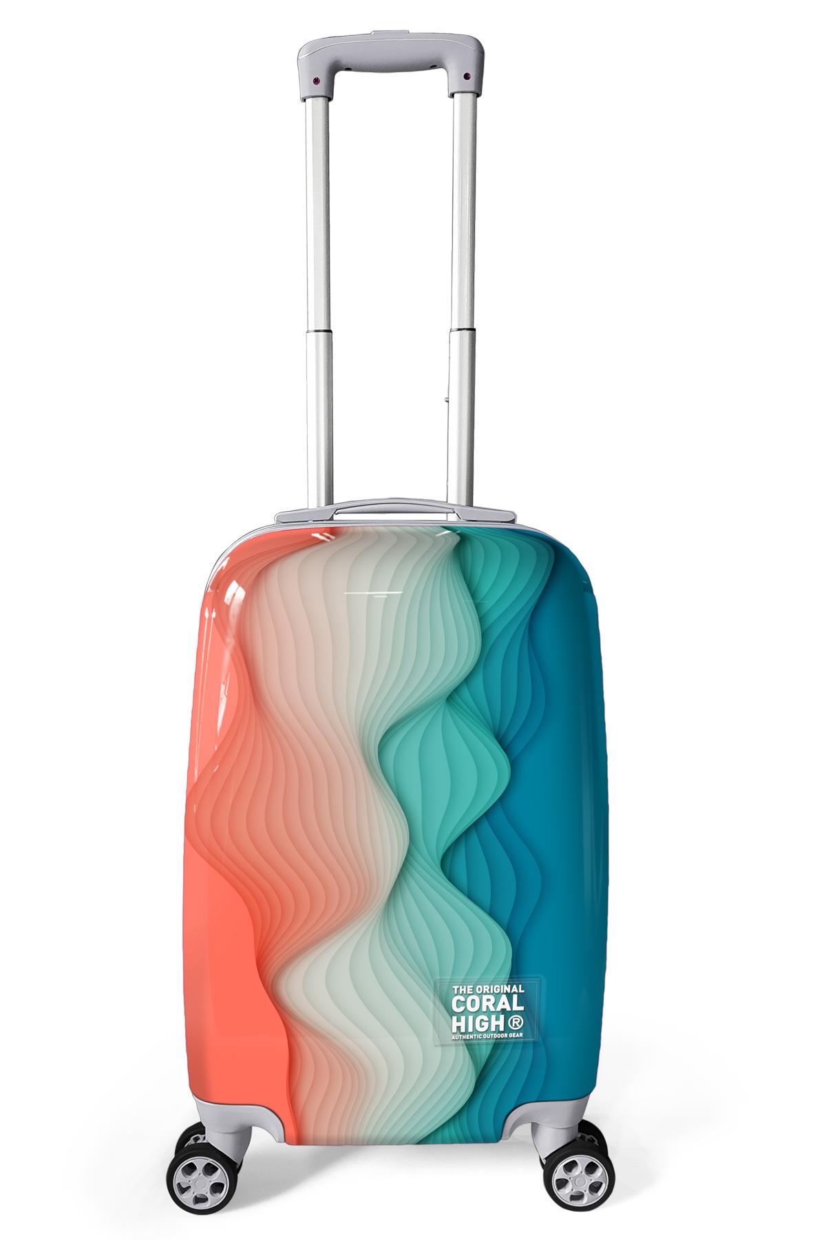 

Чемодан размера ручной клади из ПК кораллового цвета с ярким рисунком (50см) 16801