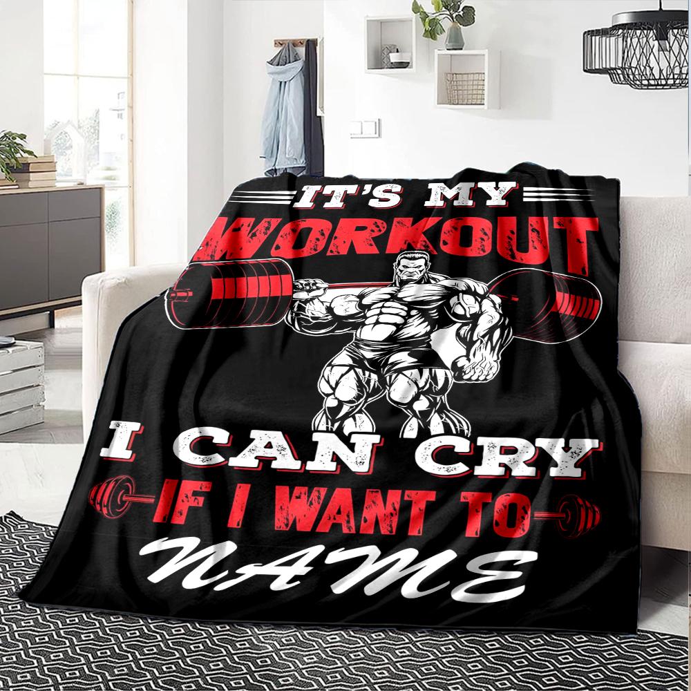 Custom Name Weightlifting Theme Printed Blanket - Perfect for Couch, Bed, Travel & Outdoor Use | Machine Washable, Cozy & Durable.