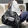 Ladies Y2K Spice Girl Multi-Pocket Locomotive Bag Large Capacity Washed Shoulder Crossbody Bag