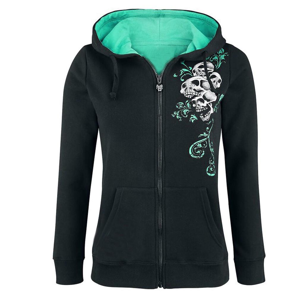 Womens Zipper Long Sleeve Print Hoodie Sweatshirt Tops Sweatshirt Coat