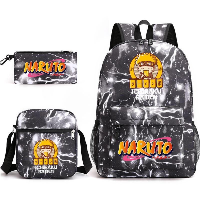 Naruto Starry Sky School Bag Three-Piece Shoulder Bag Pencil Case Anime Cartoon Backpack Male