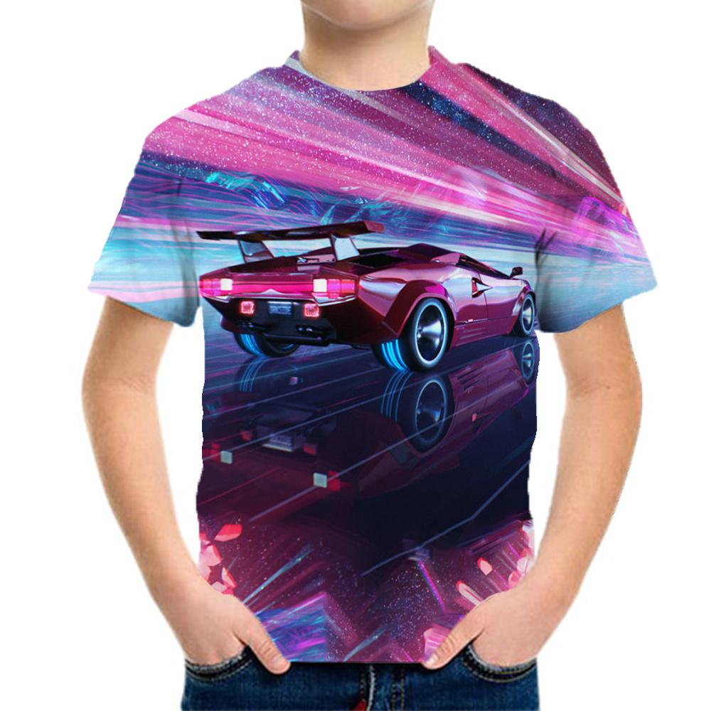 Children's clothing boys purple cool racing T-shirt pattern T-shirt summer children's T-shirt youth top Korean black